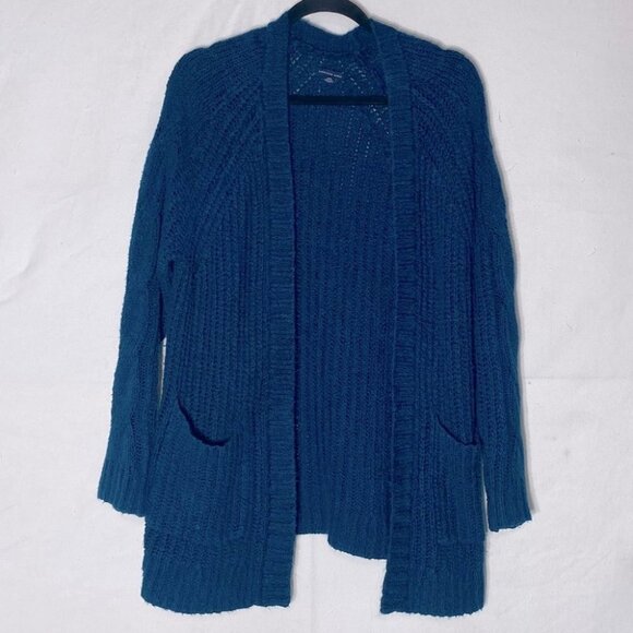 5/$25 American Eagle Outfitters Turquoise Open Front Chunky Knit Cardigan XS - Picture 13 of 13